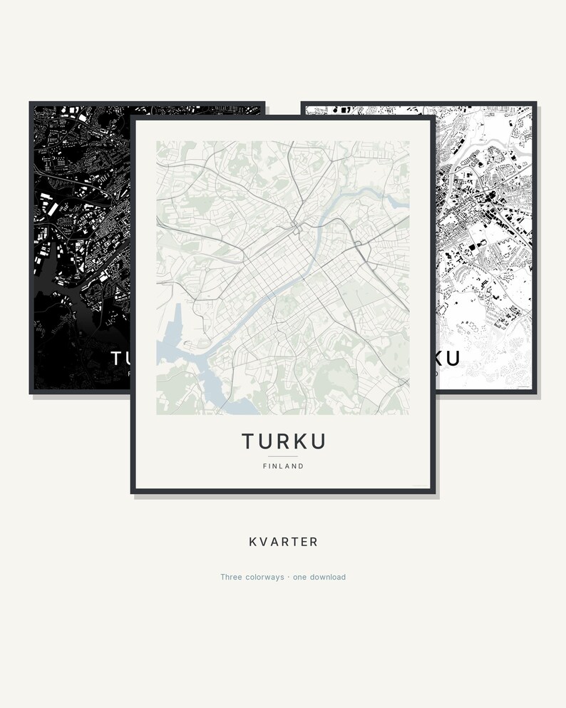 Turku Map Print, Wall Art, Printable, Digital Download, Minimalist City Map Poster, Scandi, Housewarming Gift image 1