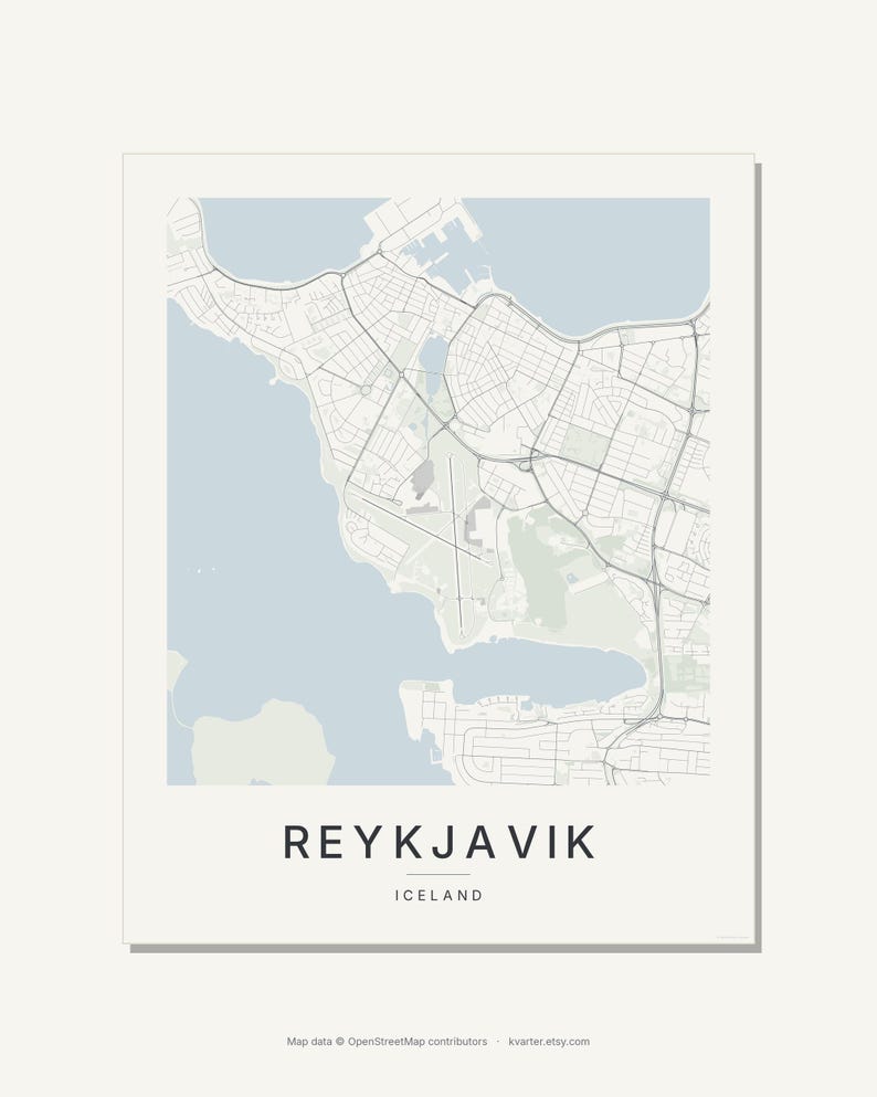 Reykjavik Map Print, City Poster, Printable Wall Art, Minimalist Digital Download, Scandi City Map, Housewarming Gift image 9