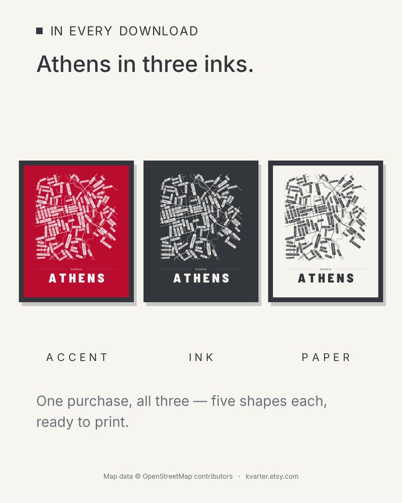 Athens map wall art — Listing image 05 — colorways
