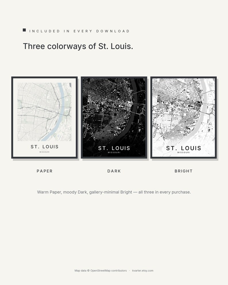 St. Louis map wall art — Listing image 02 — colorways