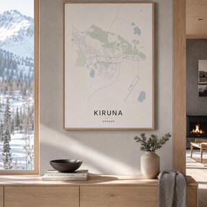 Kiruna Map Print, Wall Art, Printable Digital Download, Minimalist City Map, Scandi Poster, Housewarming Gift image 3