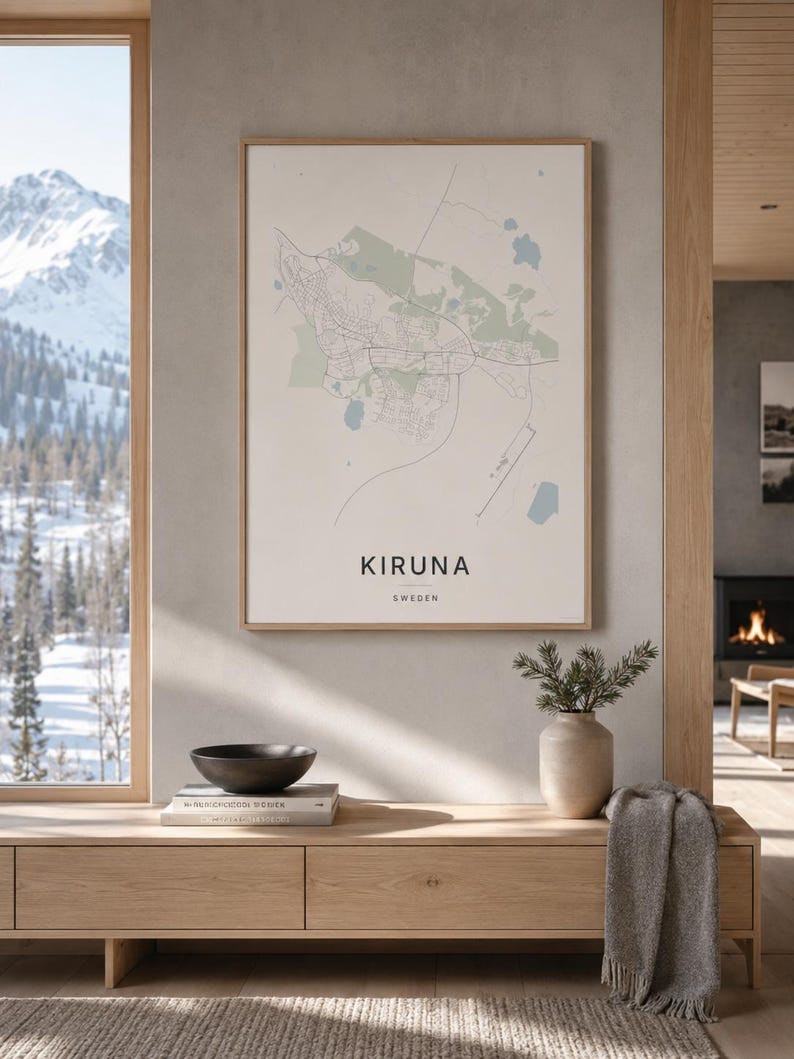 Kiruna Map Print, Wall Art, Printable Digital Download, Minimalist City Map, Scandi Poster, Housewarming Gift image 3