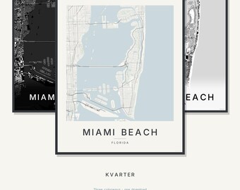 Stadtplan von Miami Beach, Poster von Miami Beach, Moderne Wandkunst, Minimalistischer Stadtplan, USA-Vorlage zum Ausdrucken, Digitaler Download
