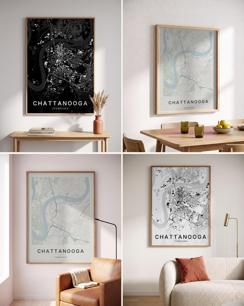 Chattanooga map wall art — Listing image 02 — colorways