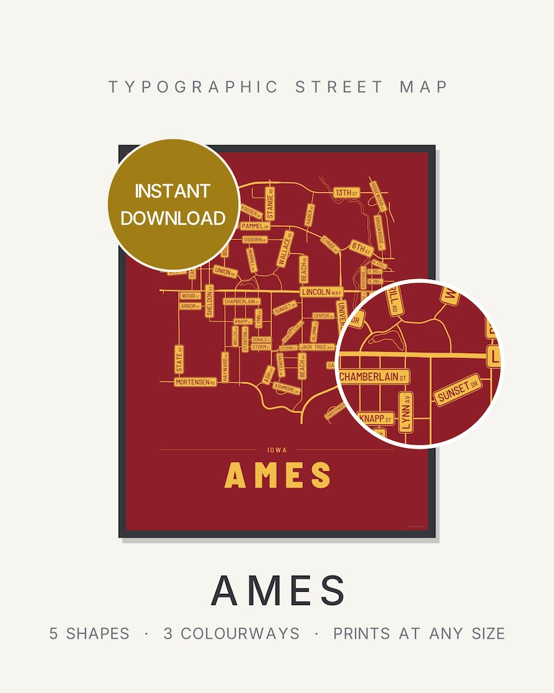 Ames map wall art — Listing image 01 — hero