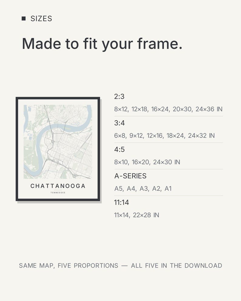 Chattanooga map wall art — Listing image 06 — sizes