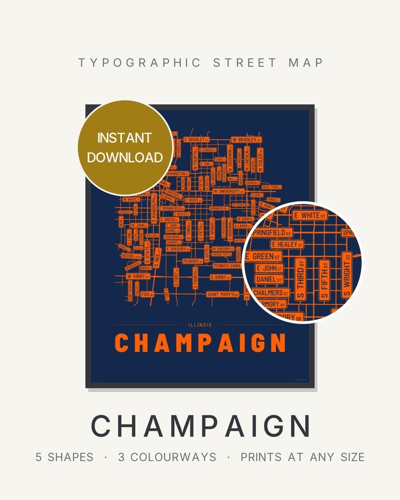 Champaign map wall art — Listing image 01 — hero