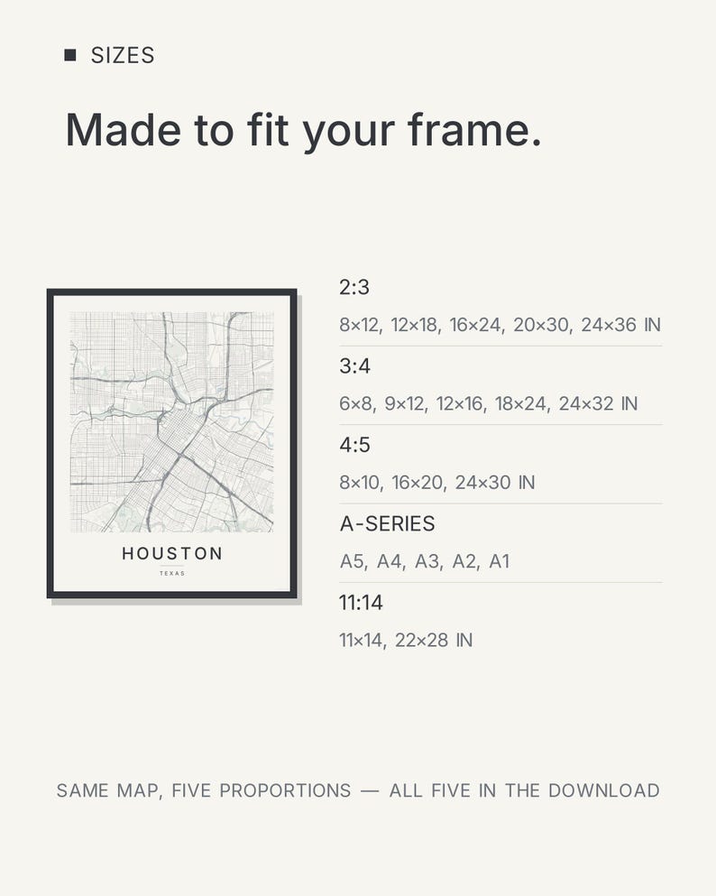 Houston map wall art — Listing image 06 — sizes