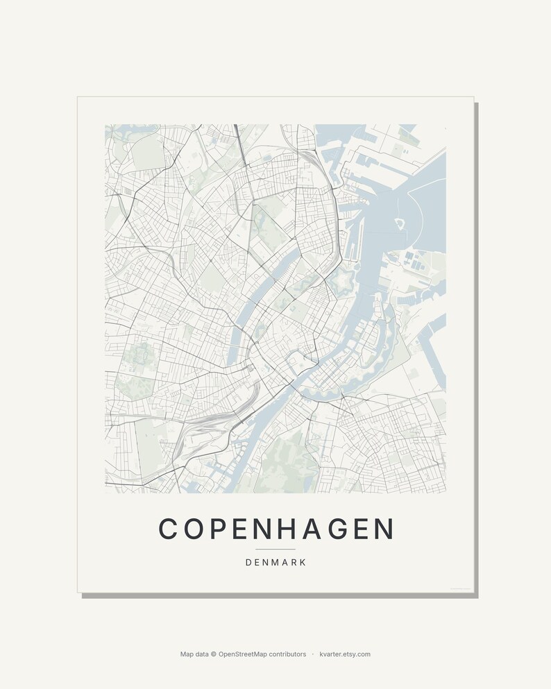 Copenhagen Map Print, Wall Art, Printable, Digital Download, City Map Poster, Scandi Decor, Housewarming Gift image 4