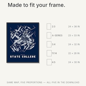State College map wall art — Listing image 08 — sizes