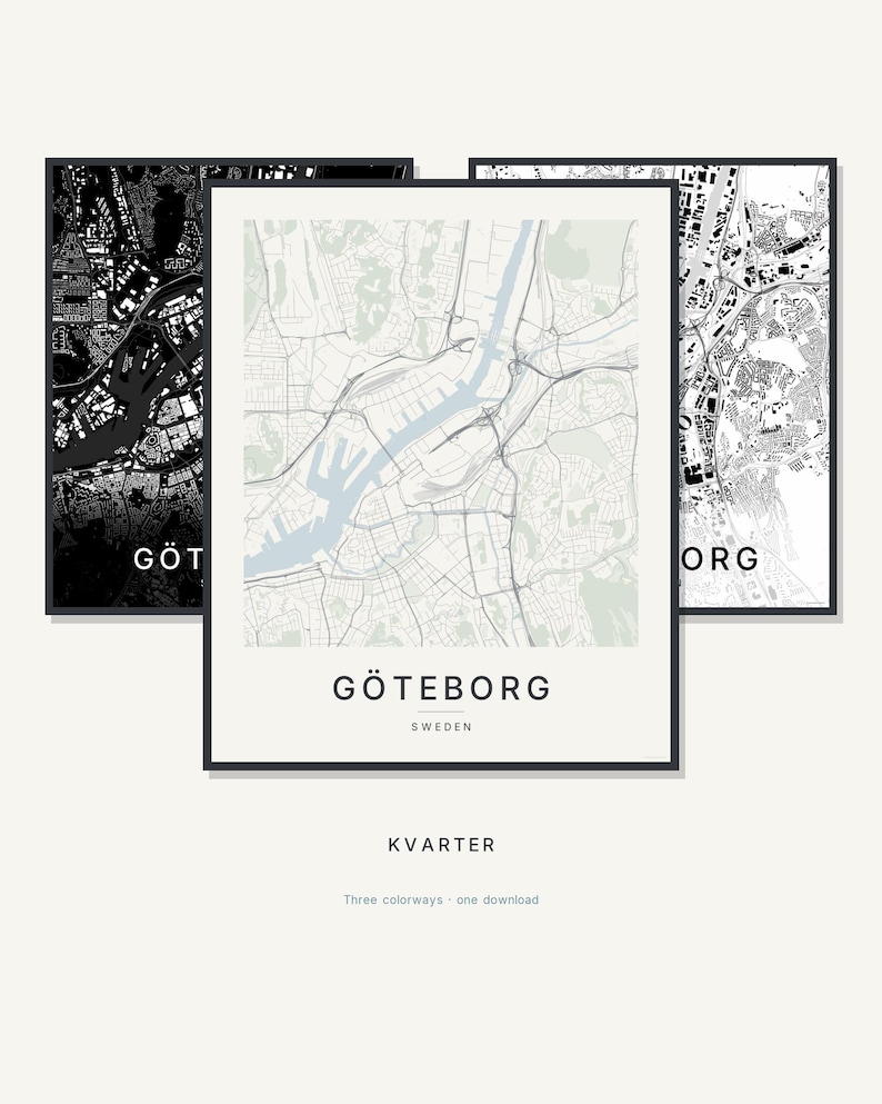 Gothenburg Map Print, Wall Art, Printable, Digital Download, Minimalist City Map, Scandi Poster, Housewarming Gift image 1