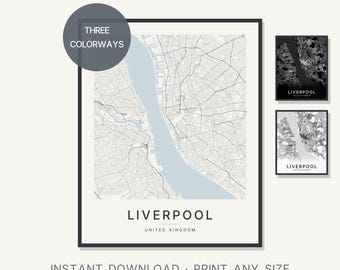 Liverpool United Kingdom Map Print, Minimalist City Wall Art (Digital Download)