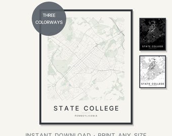 State College Pennsylvania Map Print, Minimalist City Wall Art (Digital Download)