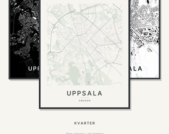 Uppsala Map Print, Printable Wall Art, Digital Download, Minimalist City Map Poster, Scandi Decor, Housewarming Gift
