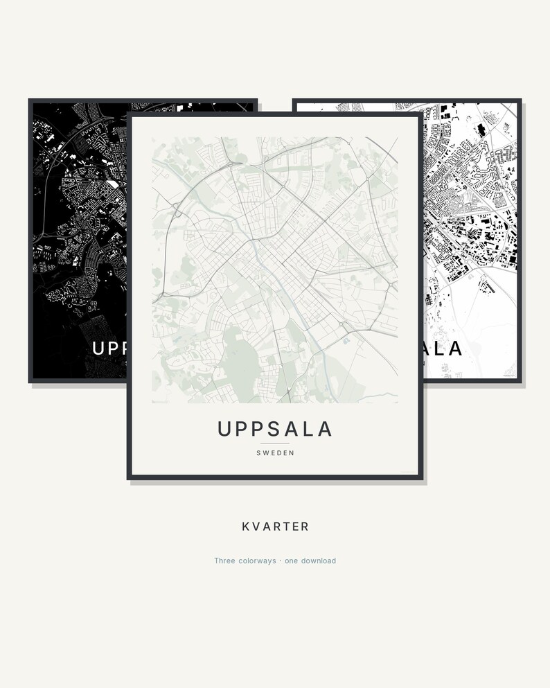 Mapa de Uppsala para imprimir, arte de parede para imprimir, download digital, pôster minimalista do mapa da cidade, decoração escandinava, presente de boas-vindas imagem 1