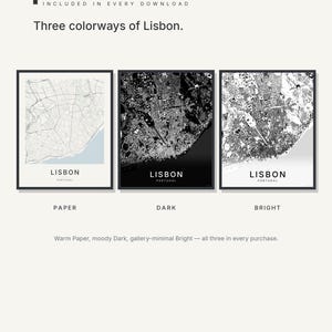 Lisbon map wall art — Listing image 02 — colorways