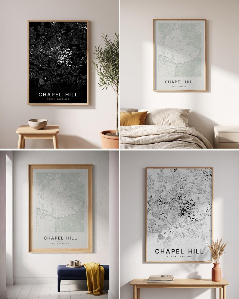 Chapel Hill map wall art — Listing image 02 — colorways