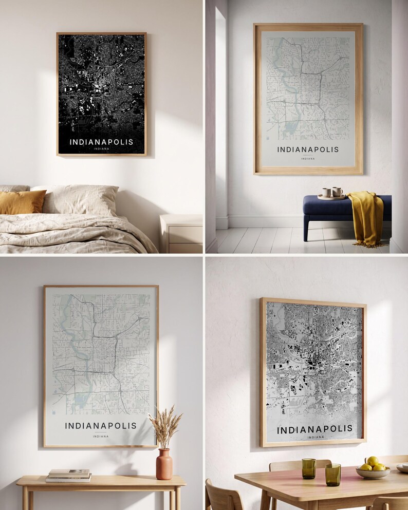 Indianapolis map wall art — Listing image 02 — colorways