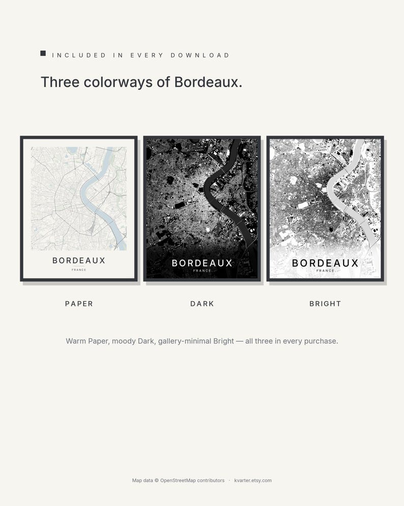 Bordeaux map wall art — Listing image 02 — colorways