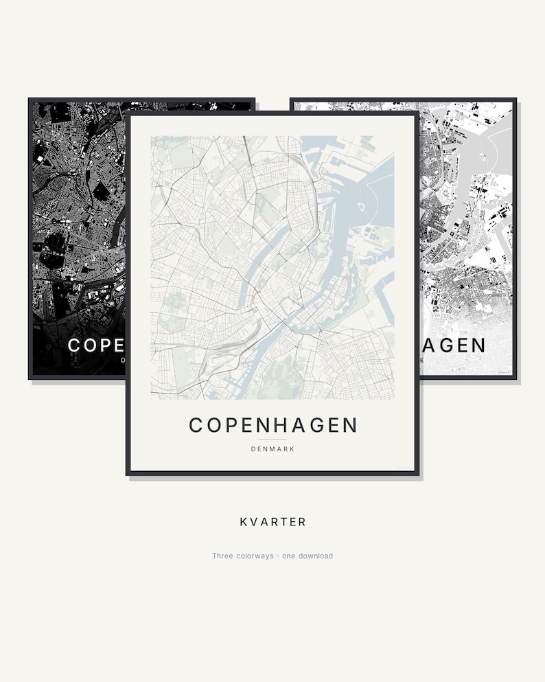 Copenhagen Map Print, Wall Art, Printable, Digital Download, City Map Poster, Scandi Decor, Housewarming Gift image 1