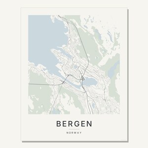 Bergen-Stadtplan als Kunstdruck, Wandbild zum Ausdrucken, Digitaler Download, Minimalistisches Stadtplan-Poster, Skandinavische Deko, Einzugsgeschenk Bild 3