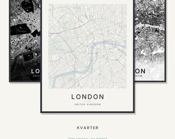 Mapa Londynu, wydruk, plakat z Londynem, nowoczesna sztuka ścienna, minimalistyczna mapa miasta, wydruk z Wielkiej Brytanii, pobranie cyfrowe, prezent na parapetówkę