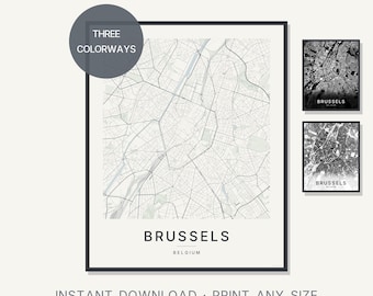 Brussels Belgium Map Print, Minimalist City Wall Art (Digital Download)