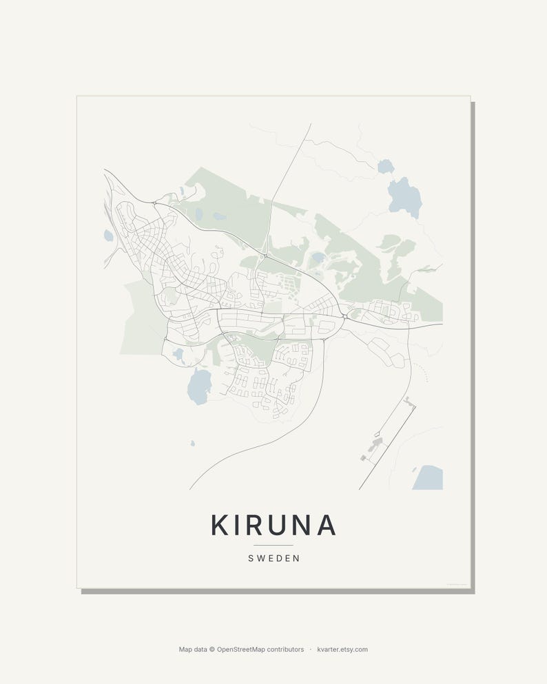Kiruna Map Print, Wall Art, Printable Digital Download, Minimalist City Map, Scandi Poster, Housewarming Gift image 9