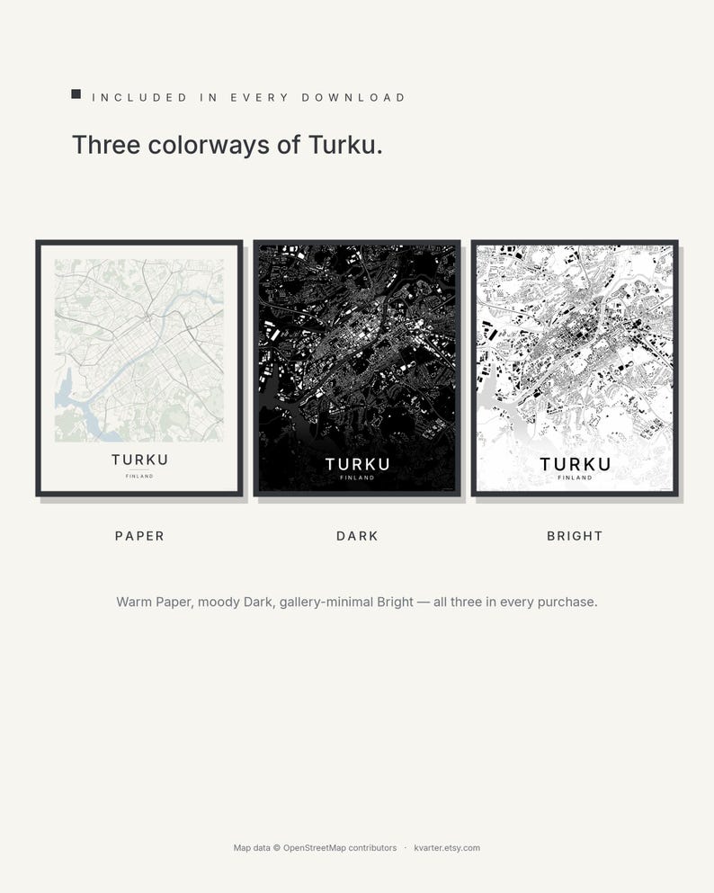Turku Map Print, Wall Art, Printable, Digital Download, Minimalist City Map Poster, Scandi, Housewarming Gift image 2