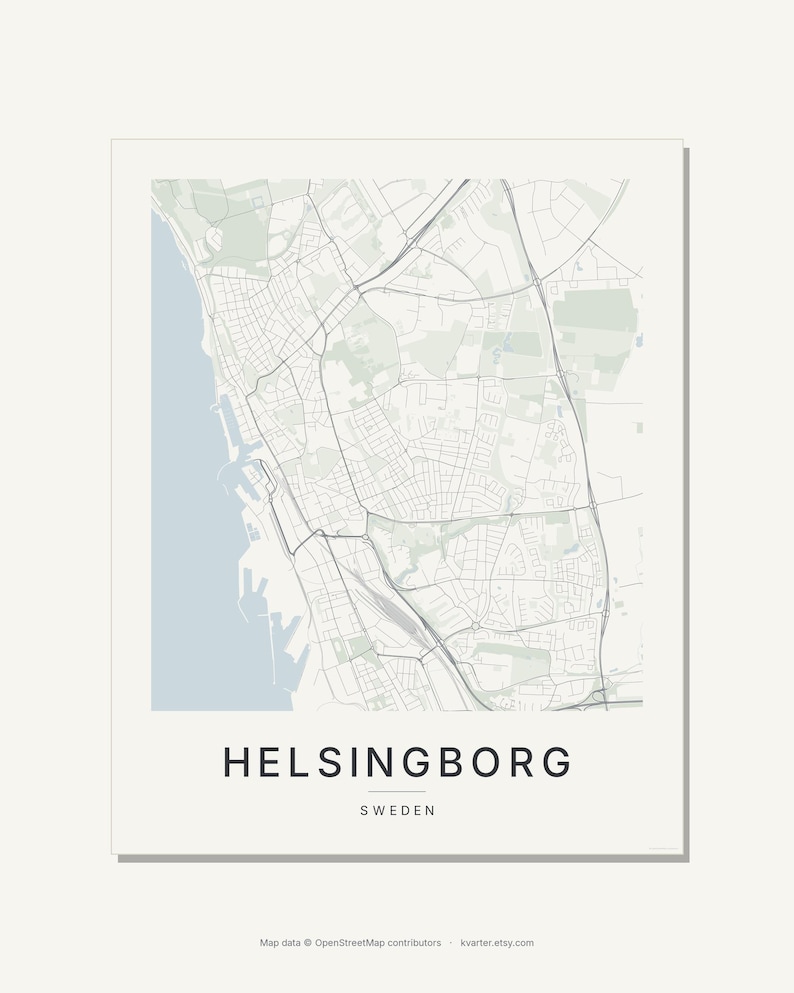 Helsingborg-Stadtplan als Kunstdruck, Wandbild zum Ausdrucken, Digitaler Download, Minimalistisches Stadtplan-Poster, Skandinavische Deko, Einzugsgeschenk Bild 9