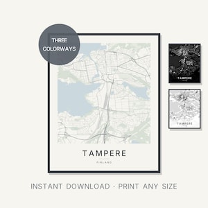 Tampere Finland Map Print, Scandinavian Minimalist City Wall Art (Digital Download)