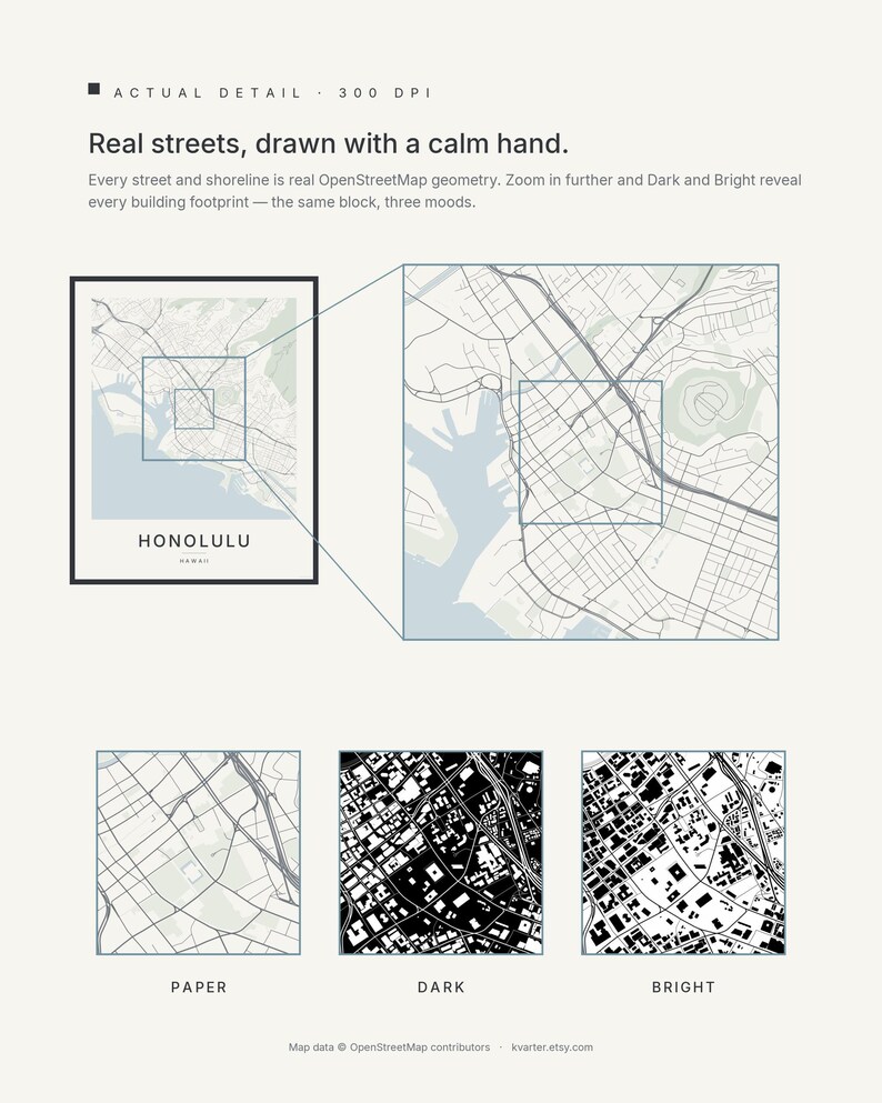 Honolulu map wall art — Listing image 04 — detail