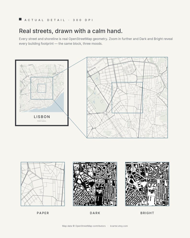 Lisbon map wall art — Listing image 04 — detail