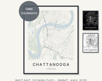 Stadtplan von Chattanooga, Tennessee, als minimalistische Stadtwandkunst (Digitaler Download)