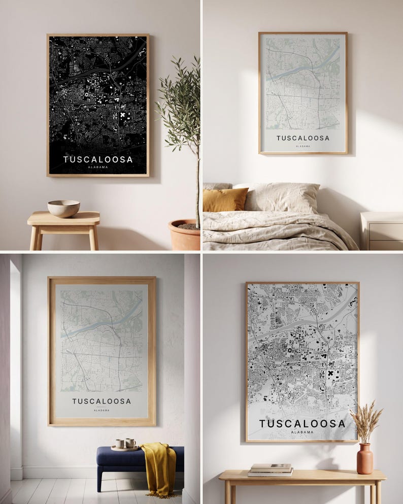 Tuscaloosa map wall art — Listing image 02 — colorways