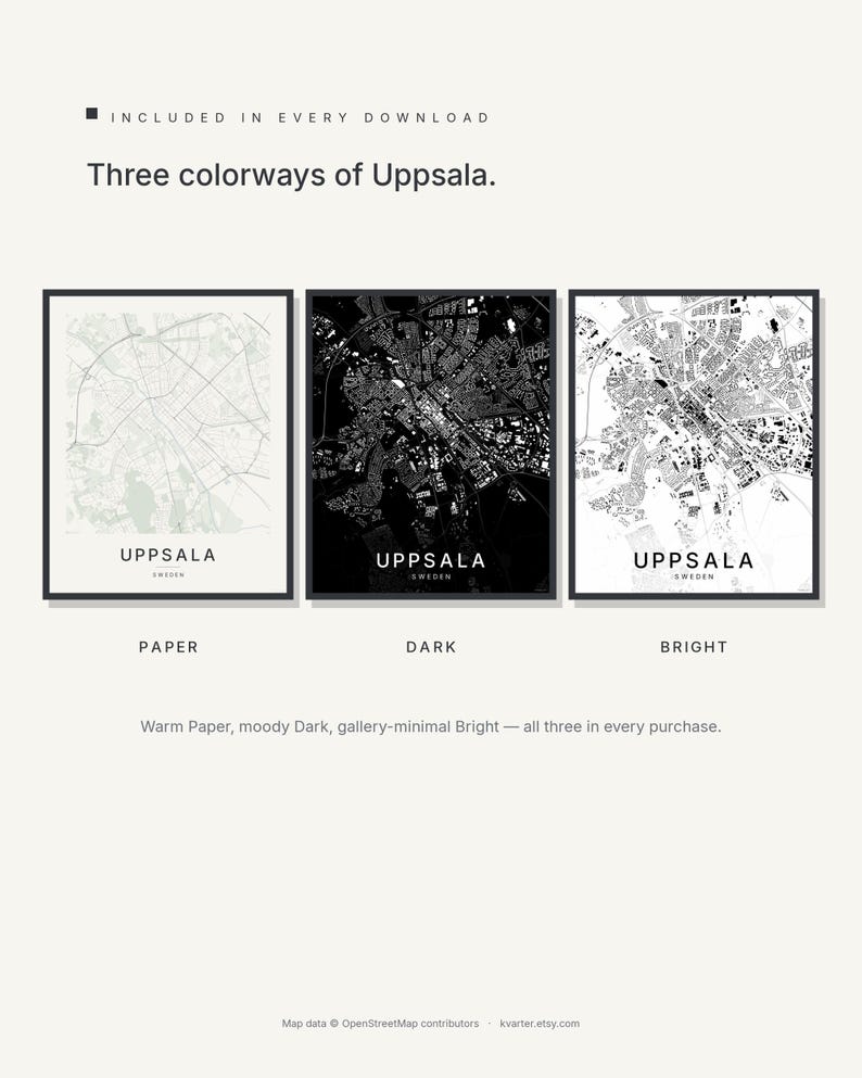Mapa de Uppsala para imprimir, arte de parede para imprimir, download digital, pôster minimalista do mapa da cidade, decoração escandinava, presente de boas-vindas imagem 2