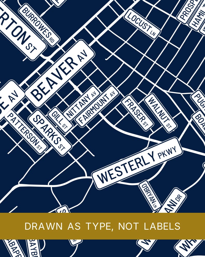 State College map wall art — Listing image 06 — platecraft
