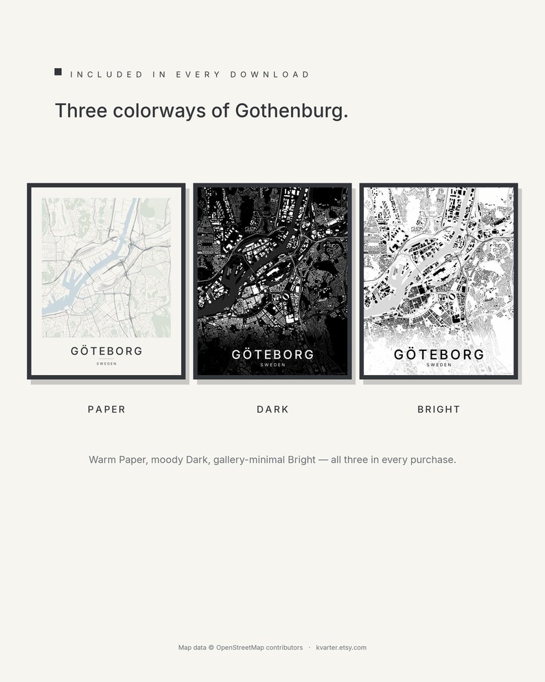 Gothenburg Map Print, Wall Art, Printable, Digital Download, Minimalist City Map, Scandi Poster, Housewarming Gift image 4