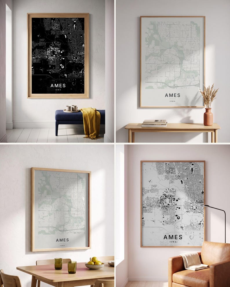 Ames map wall art — Listing image 02 — colorways
