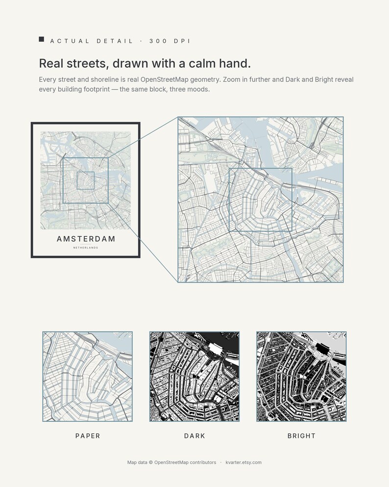 Amsterdam map wall art — Listing image 04 — detail