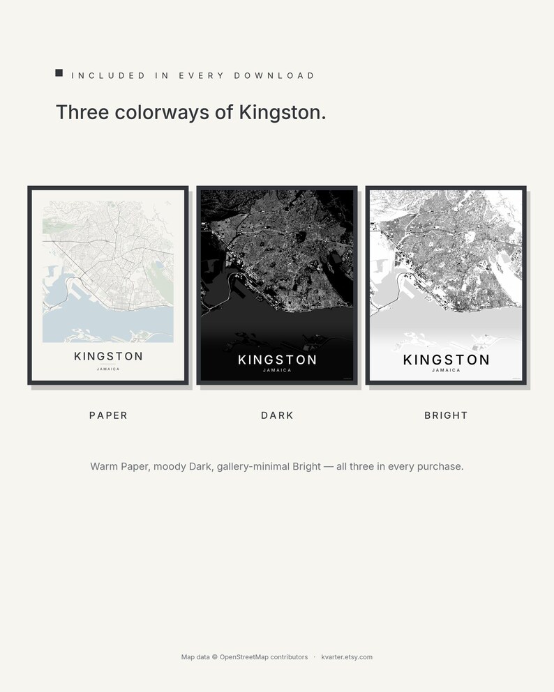Kingston map wall art — Listing image 02 — colorways