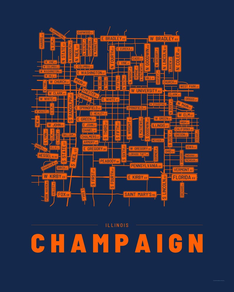 Champaign map wall art — Listing image 04 — flat