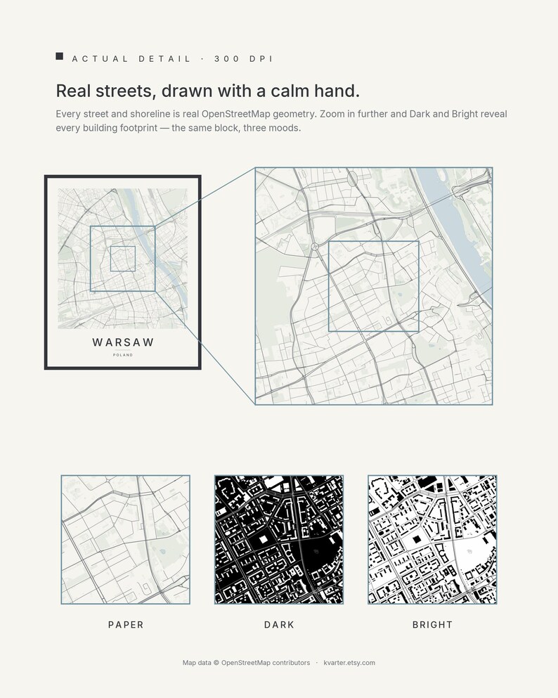 Warsaw map wall art — Listing image 04 — detail