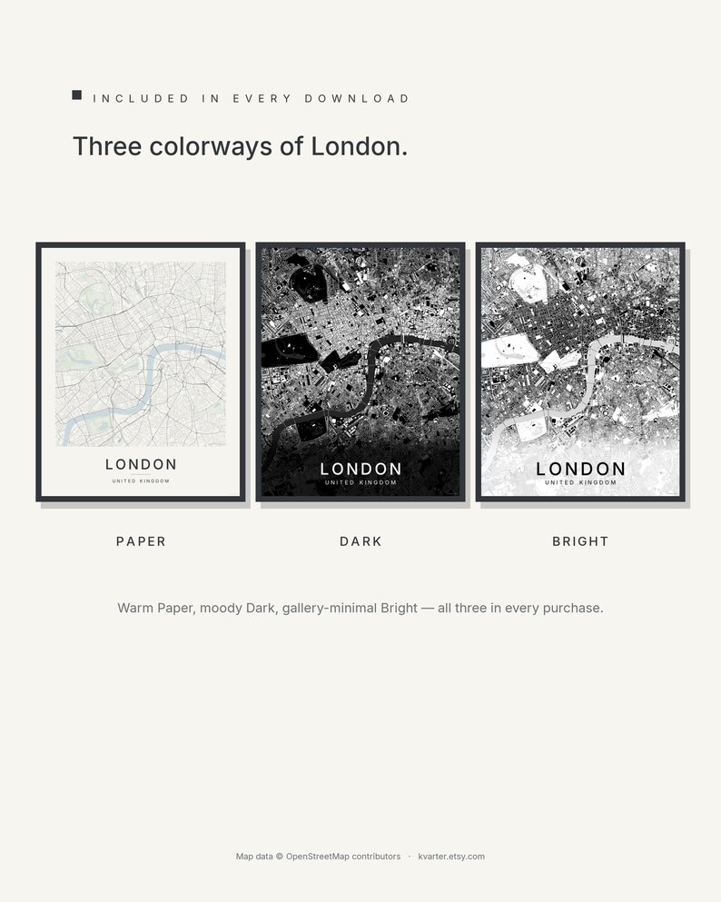 London map wall art — Listing image 02 — colorways