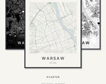 Mapa Warszawy, wydruk, plakat z Warszawą, nowoczesna sztuka ścienna, minimalistyczna mapa miasta, Polska do druku, pobranie cyfrowe, prezent na parapetówkę