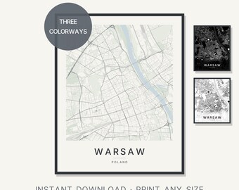 Warsaw Poland Map Print, Minimalist City Wall Art (Digital Download)