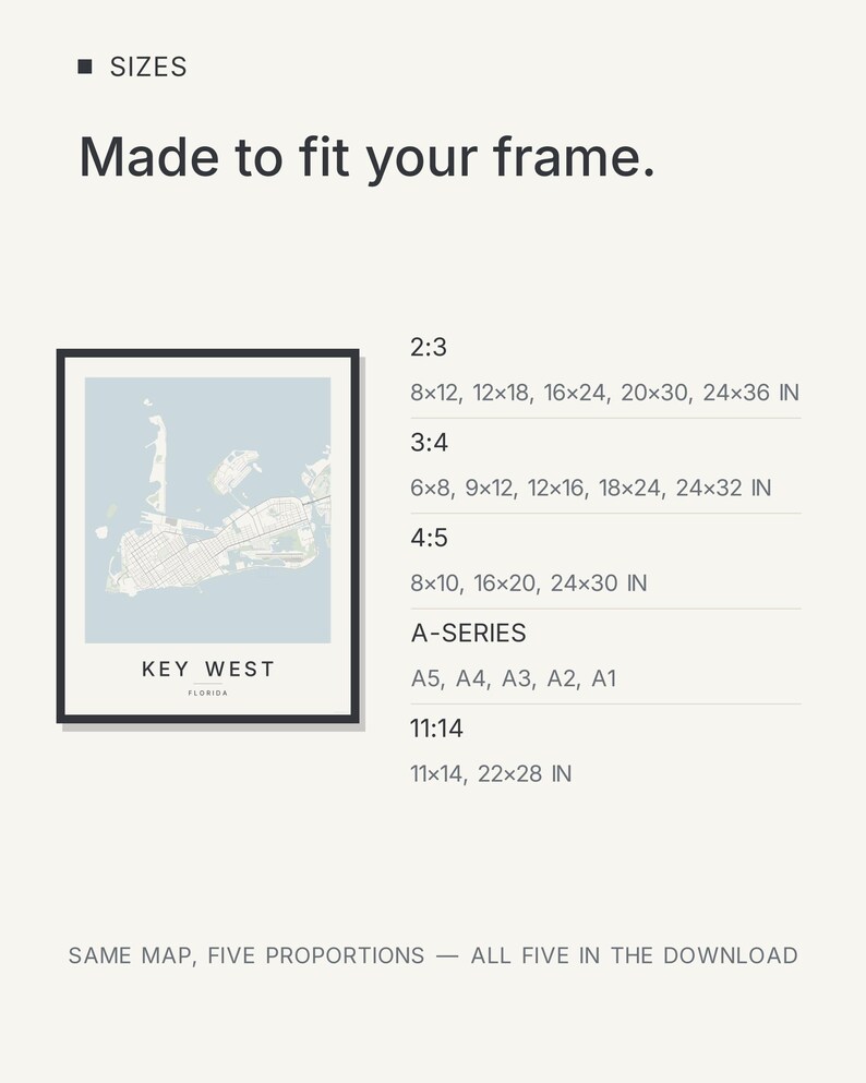 Key West map wall art — Listing image 06 — sizes