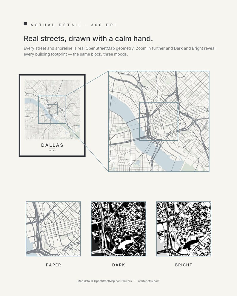 Dallas map wall art — Listing image 04 — detail