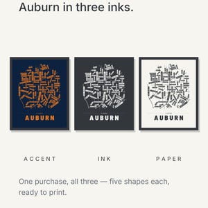 Auburn map wall art — Listing image 05 — colorways