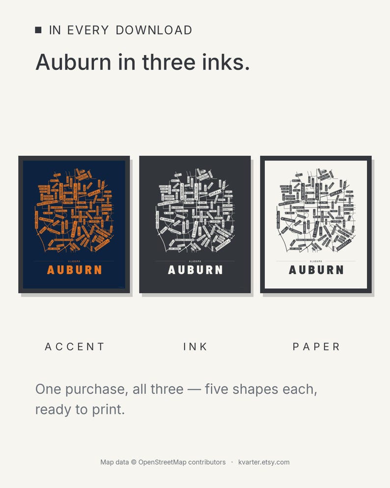 Auburn map wall art — Listing image 05 — colorways
